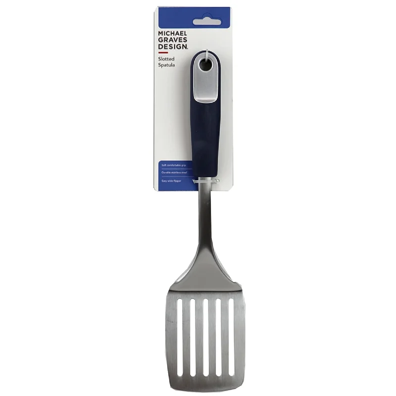 Michael Graves Design Comfortable Grip Stainless Steel Slotted Spatula, Indigo