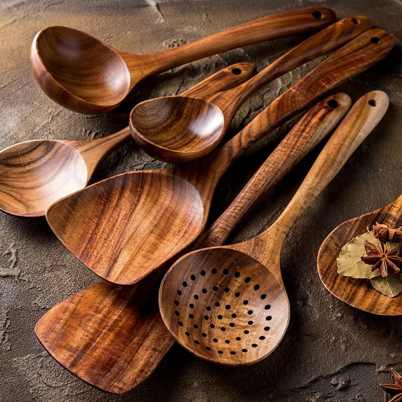 Natural Wood Tableware Spoon Ladle Turner Kitchen Tool