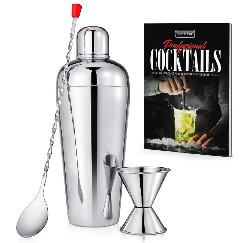 3 Pcs. Bartender Set With Cocktail Shaker, Jigger, And Bar Spoon Essential Bar Accessory Tools