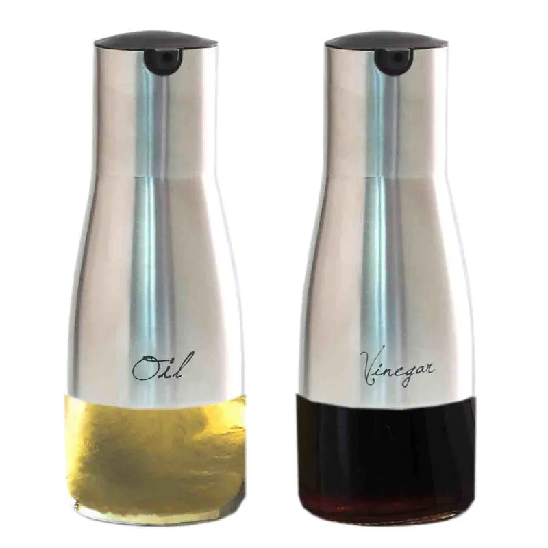 8.5 oz. Oil and Vinegar Set with See-Through Glass Base, Silver