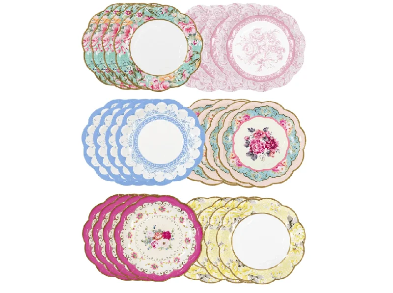 Pack of 24 Vintage Floral Paper Plates with Scalloped Edge, Truly Scrumptious Disposable Tableware For Birthday or Garden Party, Afternoon Tea, Baby Shower, Wedding 17.5cm