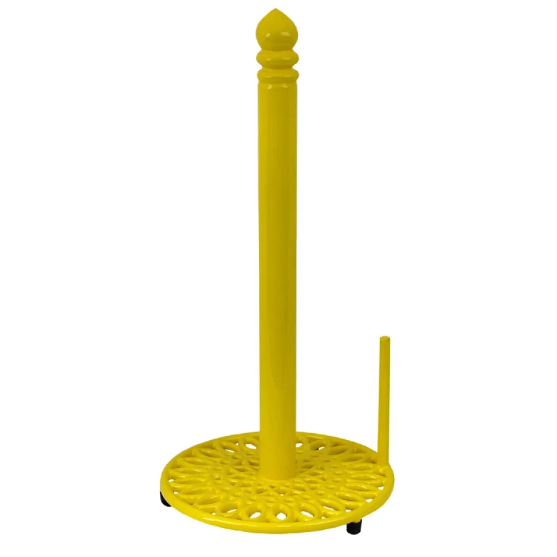 Sunflower Free-Standing Cast Iron Paper Towel Holder with Dispensing Side Bar, Yellow