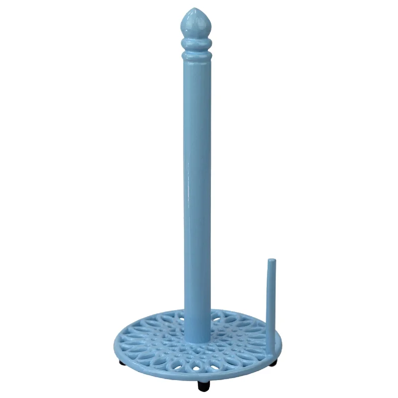 Sunflower Free-Standing Cast Iron Paper Towel Holder with Dispensing Side Bar, Blue