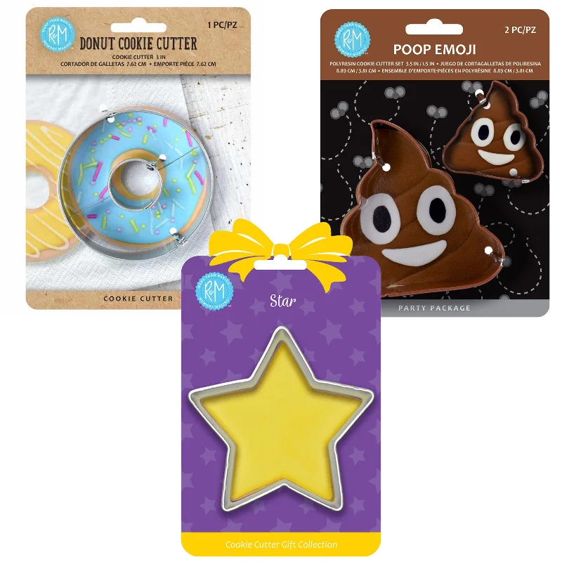 R&M International 3 Piece Cookie Cutter Set, Donut, Star, Poop Emoji