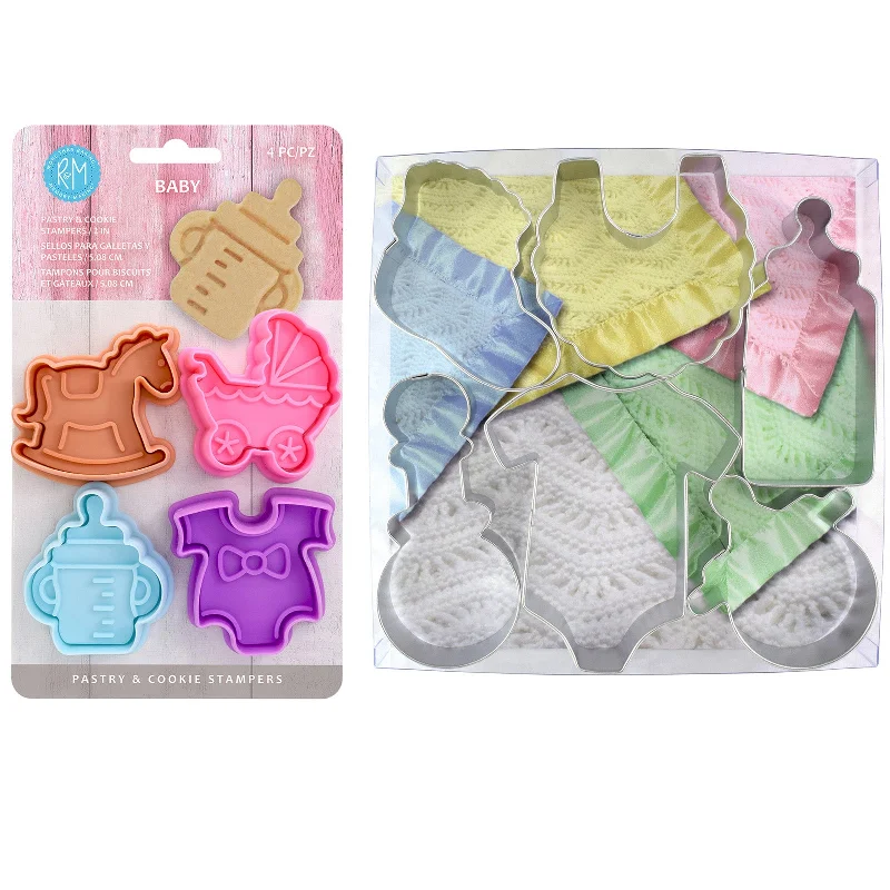 R&M International Baby Cookie Cutter and Stamper Set, 10 Piece Set