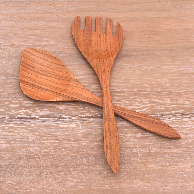 Salad Serenade Teak Wood Serving Utensils