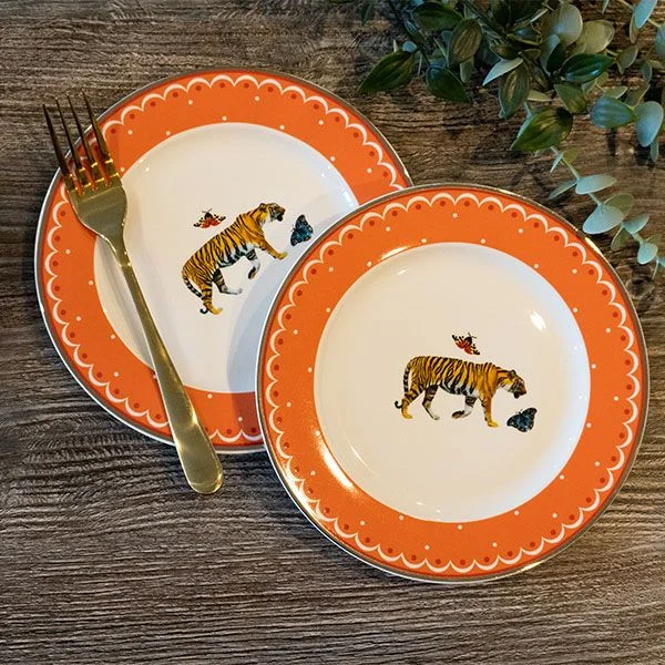 Set of two Tiger Print Side Plates with a Gift Box