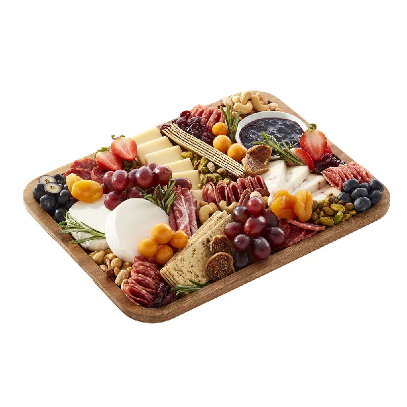 Single Compartment Build-A-Board Acacia Cutting Board with Clear Locking Lid and White Handles, 11x14