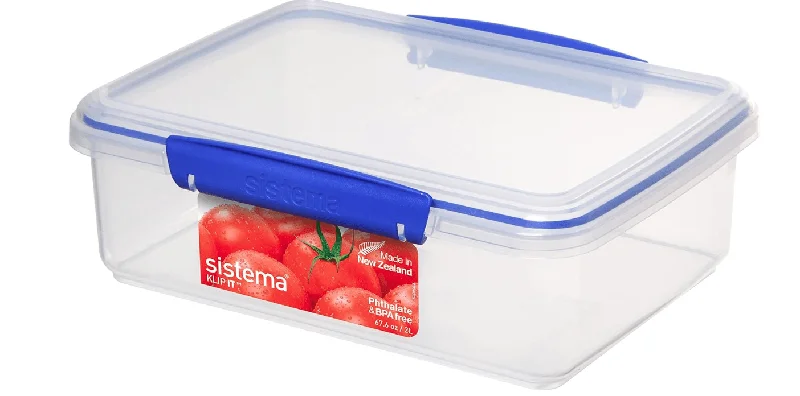 Sistema KLIP IT Food Storage Container, 2 L, Airtight & Stackable Meal Prep Container with Lid, School Lunch Box, BPA-Free, 1 Count, Blue