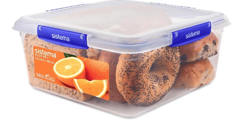 Sistema KLIP IT PLUS Food Storage Container | 5.5 L Square | Airtight & Stackable Meal Prep Container with Lid | School Lunch Box | BPA-Free | 1 Count [Energy Class A+++]