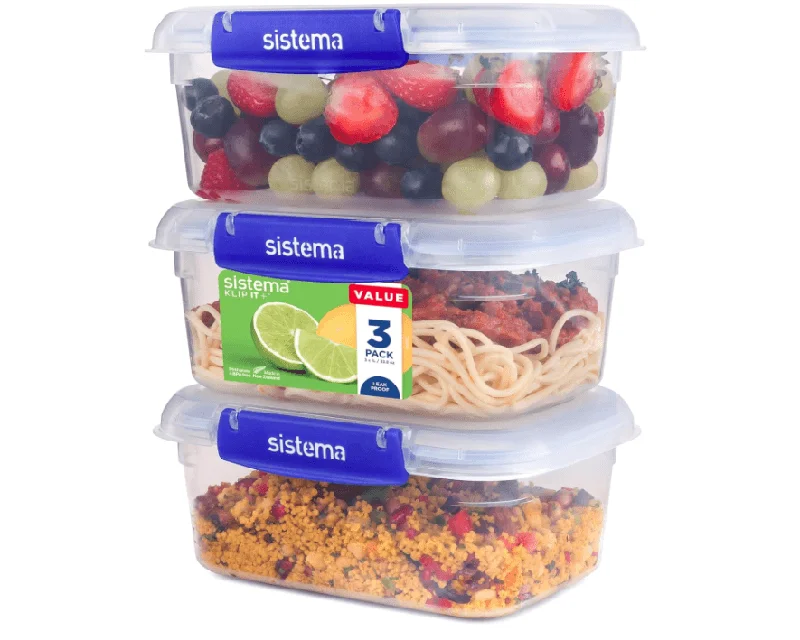 Sistema KLIP IT PLUS Leakproof Food Storage Containers | 1 L | Airtight, Stackable & Nestable Meal Prep Containers with Lids | School Lunch Boxes | BPA-Free | 3 Count