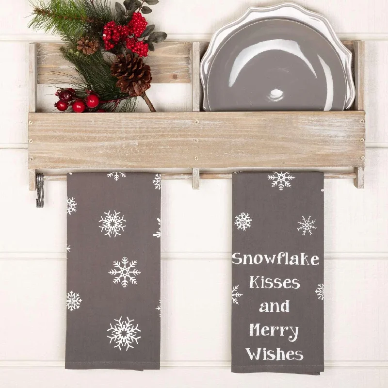 Snowflake Burlap Grey Snowflake Kisses Tea Towel Set of 2 19x28 VHC Brands