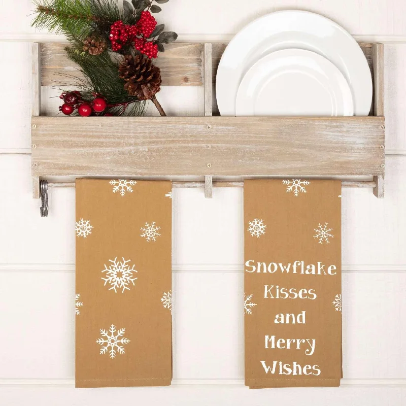 Snowflake Burlap Natural Snowflake Kisses Tea Towel Set of 2 19x28 VHC Brands