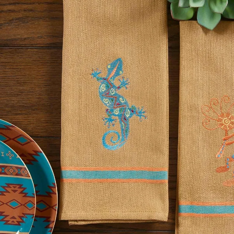 Southwest Embroidered Gecko Kitchen Towels