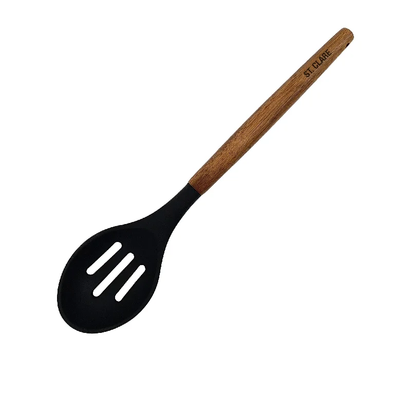 St. Clare Silicone Slotted Spoon with Acacia Handle in Black