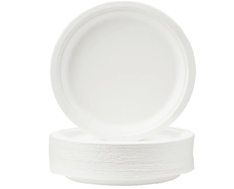 Super Rigid Bagasse Plates Biodegradable and Disposable - Eco-Friendly Non Plastic Alternative - Round Party Plates 50 Pack 7" - 18 cm Strong Paper Plates (10 inch)