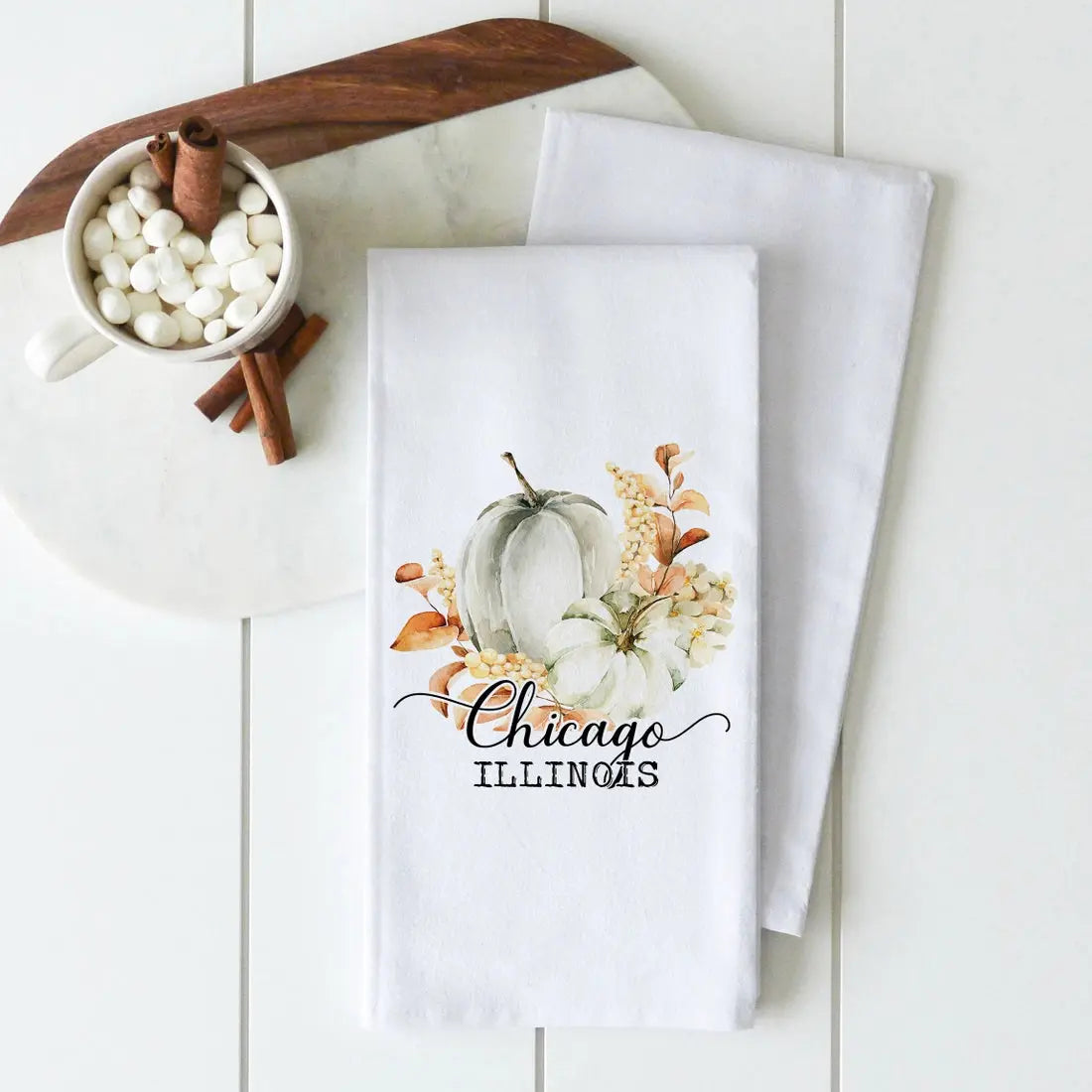 Tallahassee, Florida Floral Pumpkin Tea Towel