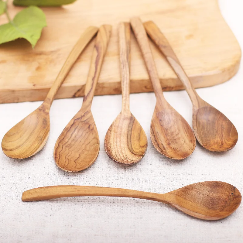 Warm Memory Handcrafted Teak Wood Spoons from Bali (Set of 6)