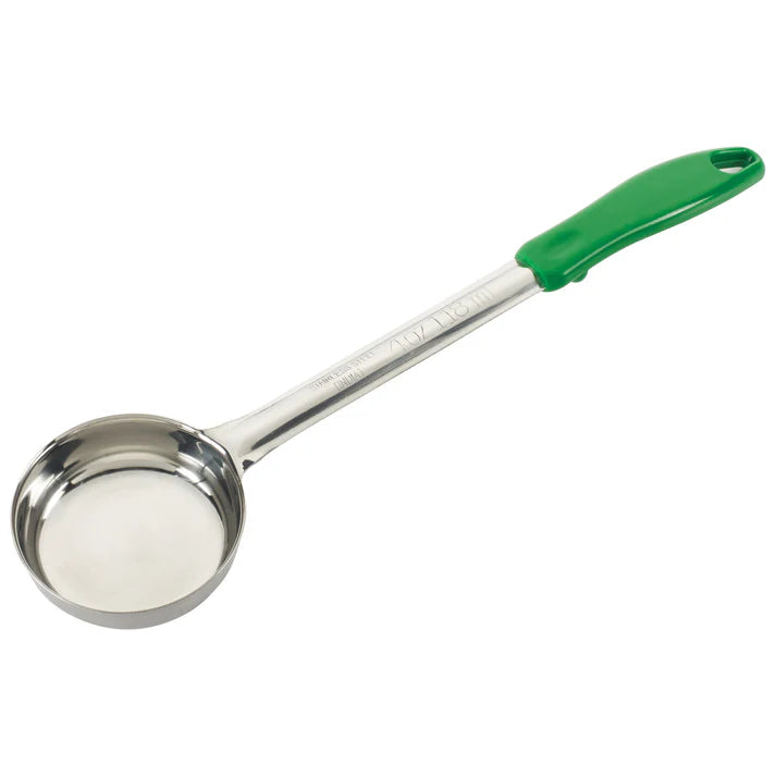 Winco 4 Oz Portion Control Spoon with Green Handle - FPS-4