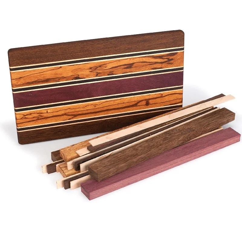 Exotic Cutting Board Kit - 3/4" x 9-1/2" x 16" - Brownheart, Maple, Marblewood, Purpleheart & Wenge