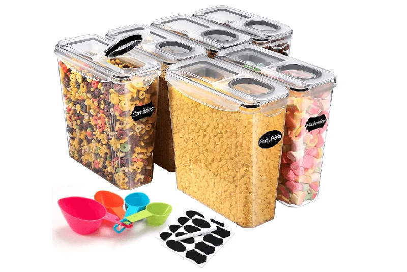 YASHE 6PCS Plastic Food Storage Containers (3.7L), Airtight Food Containers with Lids, BPA-Free Kitchen Cereal Storage Containers with 16 Labels & 1 Marker