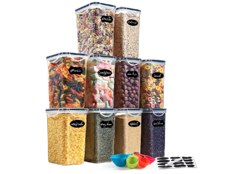 YASHE Food Storage Containers with Lids Airtight, Set of 10 * 1.5L, Plastic Cereal Storage Containers, BPA Free, Kitchen Storage Containers for Dry Food, Flour & Sugar, with Labels, Marker & Spoon