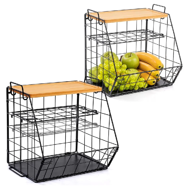 2-Pack 3 Tier Fruit Basket For Kitchen With Cutting Board