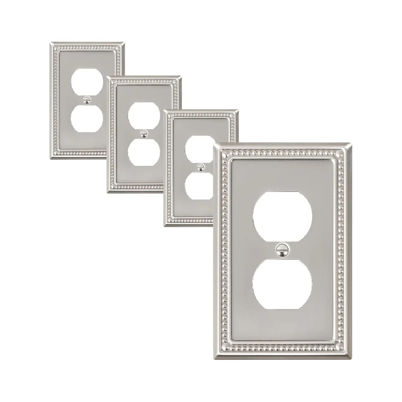 4-Pack Duplex Outlet Cover Plate, Metal Wall Plates For Electrical Outlets, Br