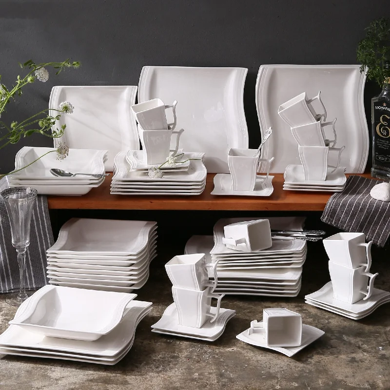 Ceramic White Dinner Set Soup Dinner Plate Tableware Set for 12 Person 30pc or 60pc