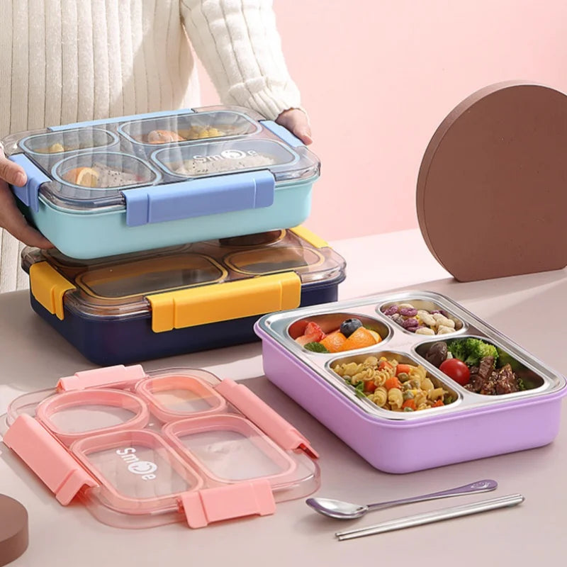 Colorful 4 Divided Stainless Steel Bento Lunch Box Kids Insulated Lunch Box for School Office Kitchen Food Storage Containers