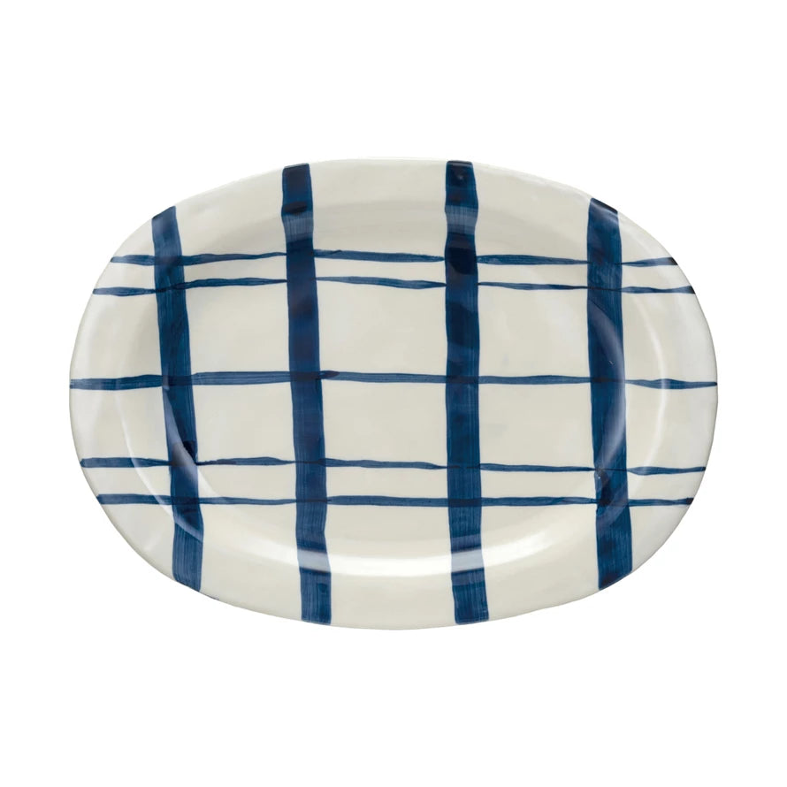 Creative Co-op - Blue and White Plaid Platter