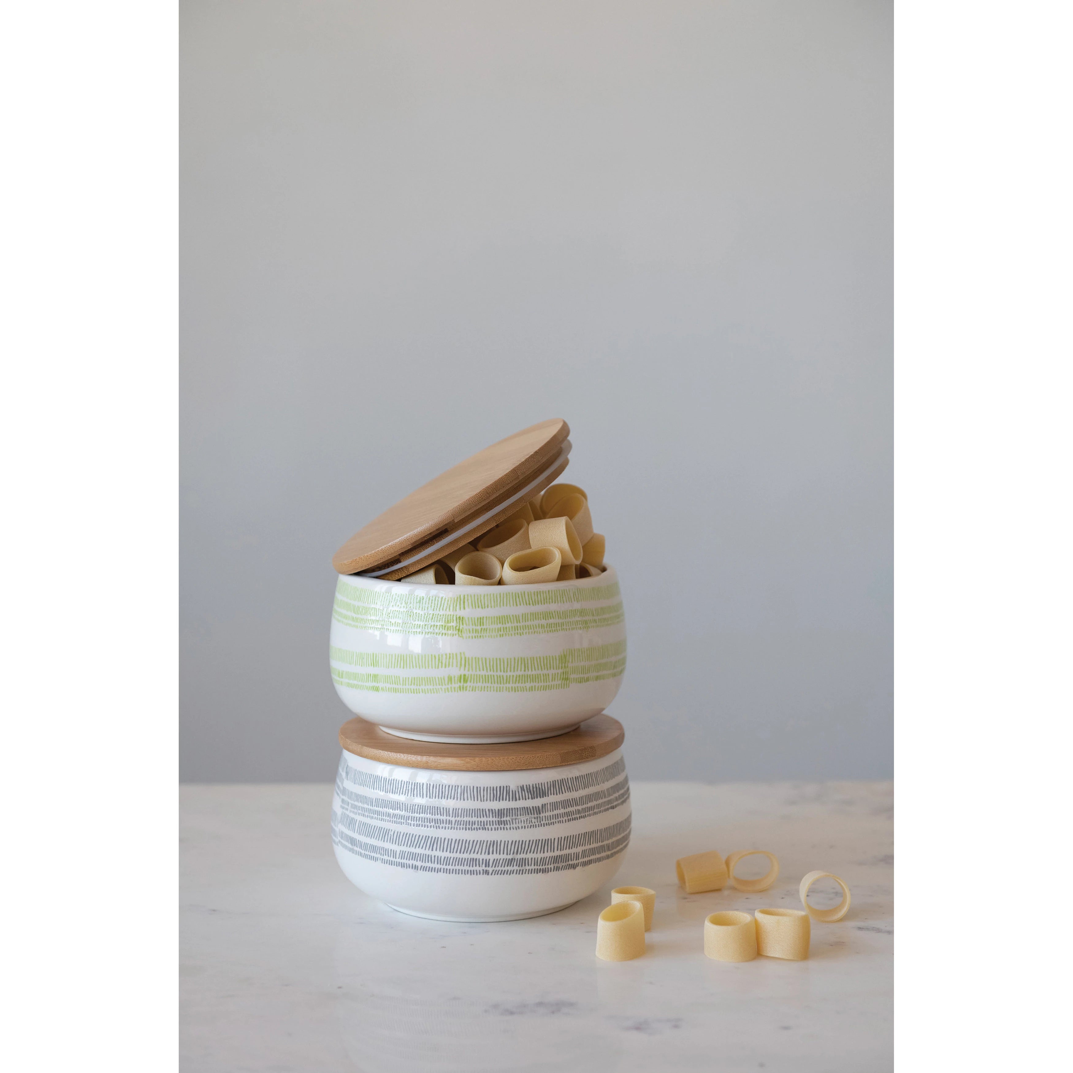 Creative Co-op - Stoneware Canister with Bamboo Lid