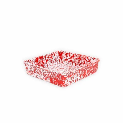 Crow Canyon - Enamelware Splatter Square Brownie Pan, Red