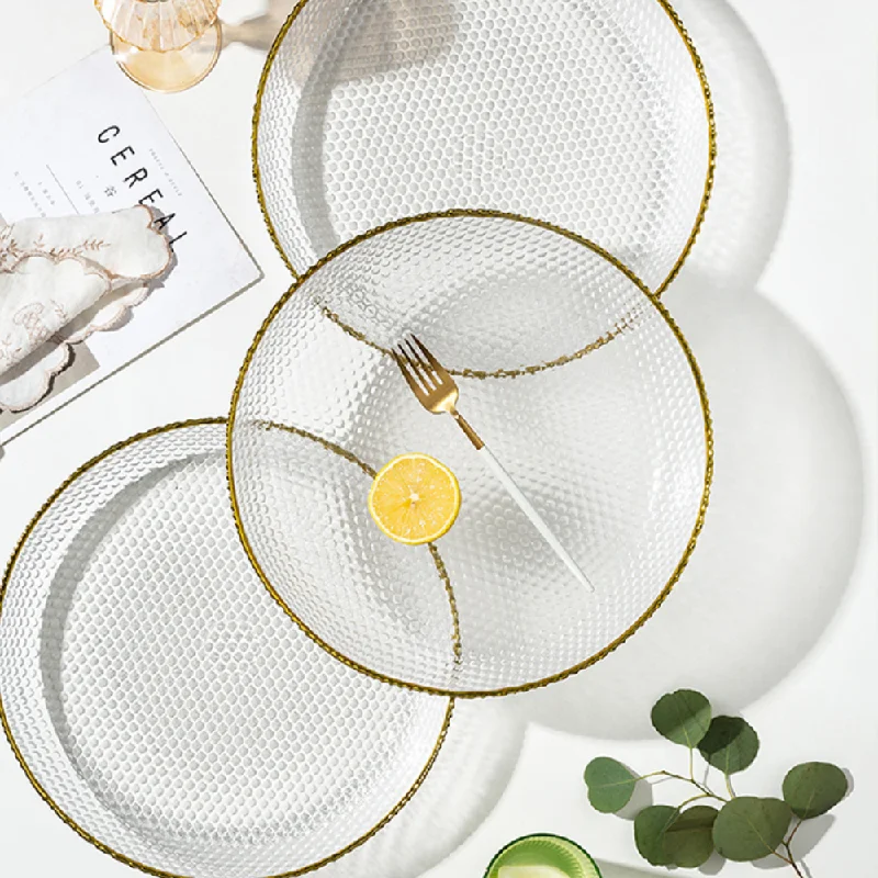 Gold Rim Transparent Glass Fruit Plates