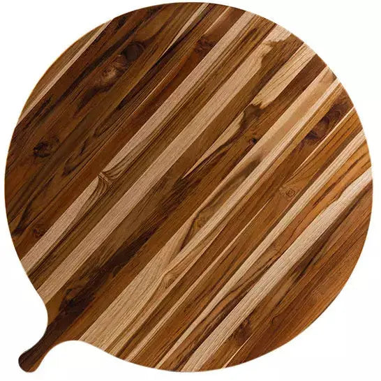 Proteak Large Round Serving Board with Handle  33 x 28