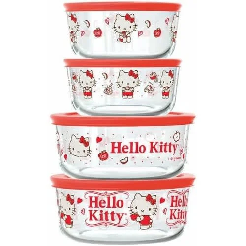 Pyrex Decorated Hello Kitty Glass Food Storage Set - 8-piece