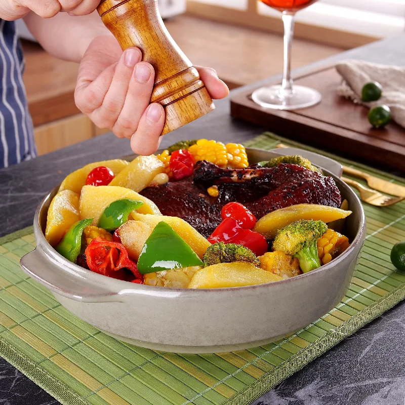 Round and Square Glaze Stoneware Baking Dish Plate Set with Handle