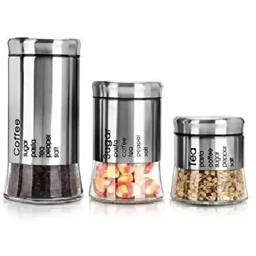 Stainless Canister Set For Sugar, Coffee And Tea